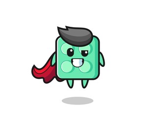 the cute brick toy character as a flying superhero