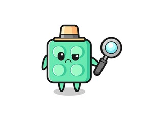 the mascot of cute brick toy as a detective
