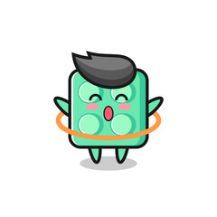 cute brick toy cartoon is playing hula hoop