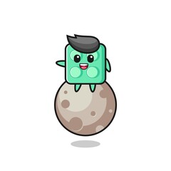 illustration of brick toy cartoon sitting on the moon