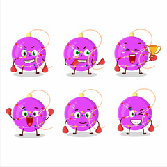 A sporty christmas lights purple boxing athlete cartoon mascot design