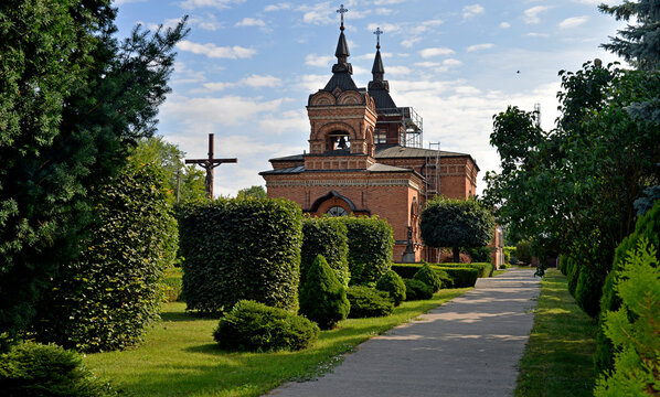 Built in 1890 as an Orthodox Church, now the Catholic Church of St. Wojciech in the city of Ostrołęka in Masovia, Poland. The photos show architectural details and a general view of the temple.