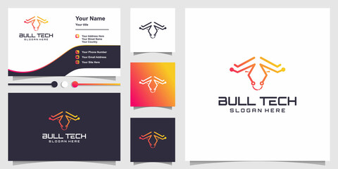 Naklejka premium Bull tech logo with creative abstract concept Premium Vector
