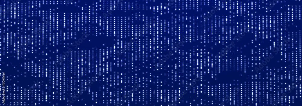 Poster abstract matrix. gradient halftone. many green dots of different sizes on dark background. 3d