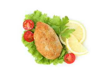 Cutlet and ingredients isolated on white background