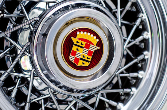 Soest, Germany - August 08, 2021: Cadillac Logo Wheel Center Hub Cap
