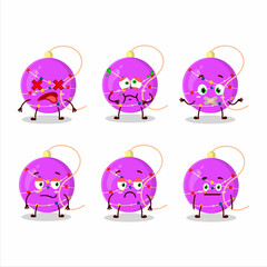 Fototapeta premium Christmas lights purple cartoon character with nope expression