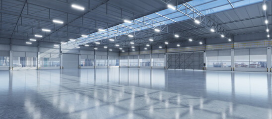 3D Industrial building warehouse interior - obrazy, fototapety, plakaty