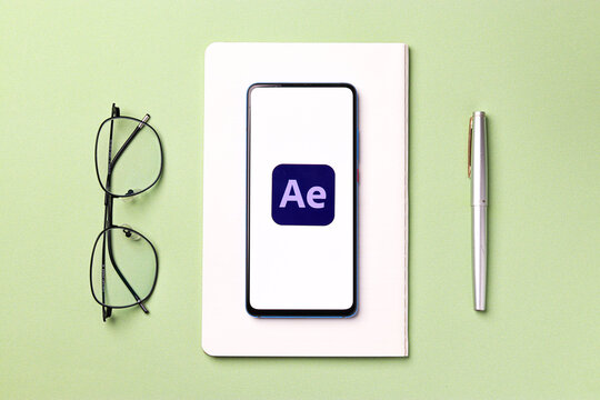 Assam, india - December 20, 2020 : Adobe After Effects logo on phone screen stock image.