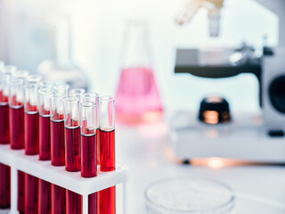 Closeup of a workplace of a chemist or laboratory assistant