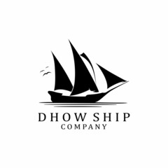 dhow ship logo with three sails blowing in the wind - obrazy, fototapety, plakaty