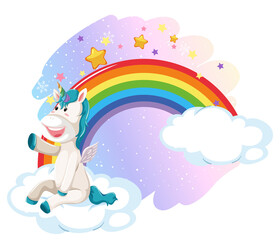 Fototapeta premium Cute unicorn in the pastel sky with rainbow
