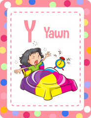 Alphabet flashcard with letter Y for Yawn