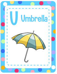 Alphabet flashcard with letter U for Umbrella