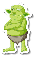 Green goblin or troll cartoon character sticker - obrazy, fototapety, plakaty
