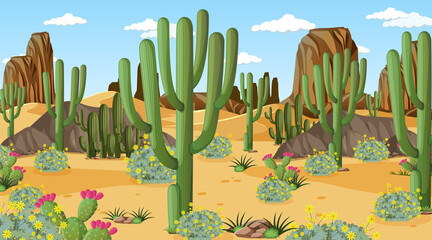 Desert forest landscape at daytime scene with many cactuses