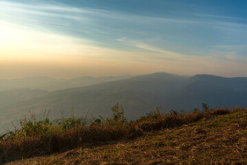 Golden sunrise with mountain