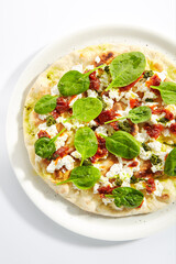 Traditional Italian Fucaccia or Focaccia Top View Isolated