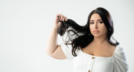 unhealthy hair upset woman bad treatment split