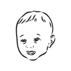 Obraz na płótnie Canvas Face of little girl, Hand drawn illustration isolated black lines on white, Vector sketch