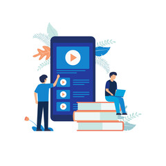 Illustration concept of online education. online education, training and courses, learning. Flat illustration vector suitable for many purposes.
