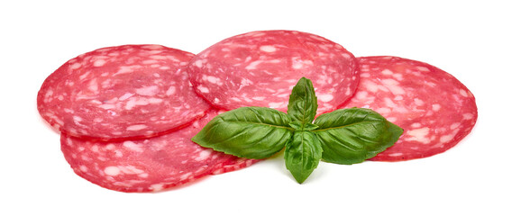 Smoked Spanish sausage, Salchichon, isolated on white background. High resolution image.