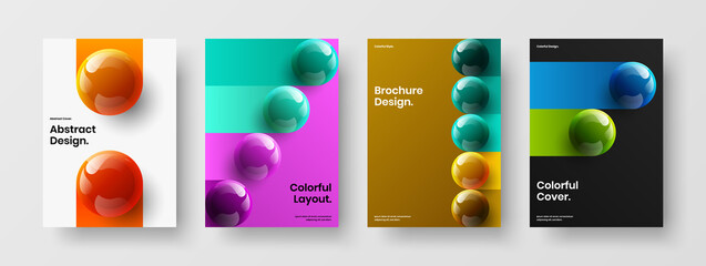 Simple 3D spheres corporate brochure concept collection. Abstract cover A4 design vector layout composition.