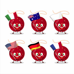 Christmas lights red cartoon character bring the flags of various countries