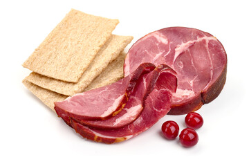Piece of Antipasto meat, cold smoked meat, isolated on white background. High resolution image.