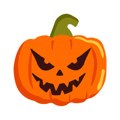 Vector Halloween pumpkin in cartoon style isolated on white background. Orange pumpkin with smile for your design for the holiday Halloween.