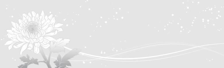 上品な菊の花のバナーイラスト（グレイ）