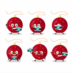 Photographer profession emoticon with christmas lights red cartoon character