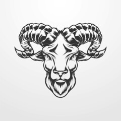 Goat head vector illustration in vintage, old classic monochrome style