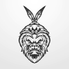monkey head vector illustration in vintage monochrome isolated