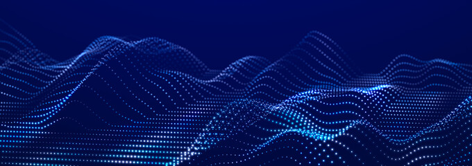 Digital wave with many dots. Abstract backdrop of dynamic wave. Technology or science banner. 3d