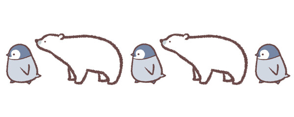 シロクマとペンギンヒナのライン