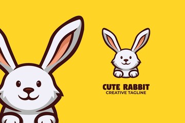 Cute Little Bunny Rabbit Mascot Logo Character