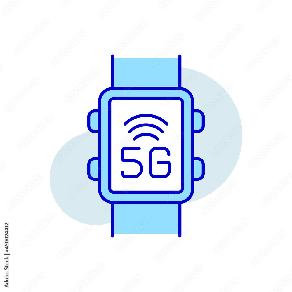 Poster 5g connection in smart watch rbg color icon. high speed internet. thin line vector illustration.