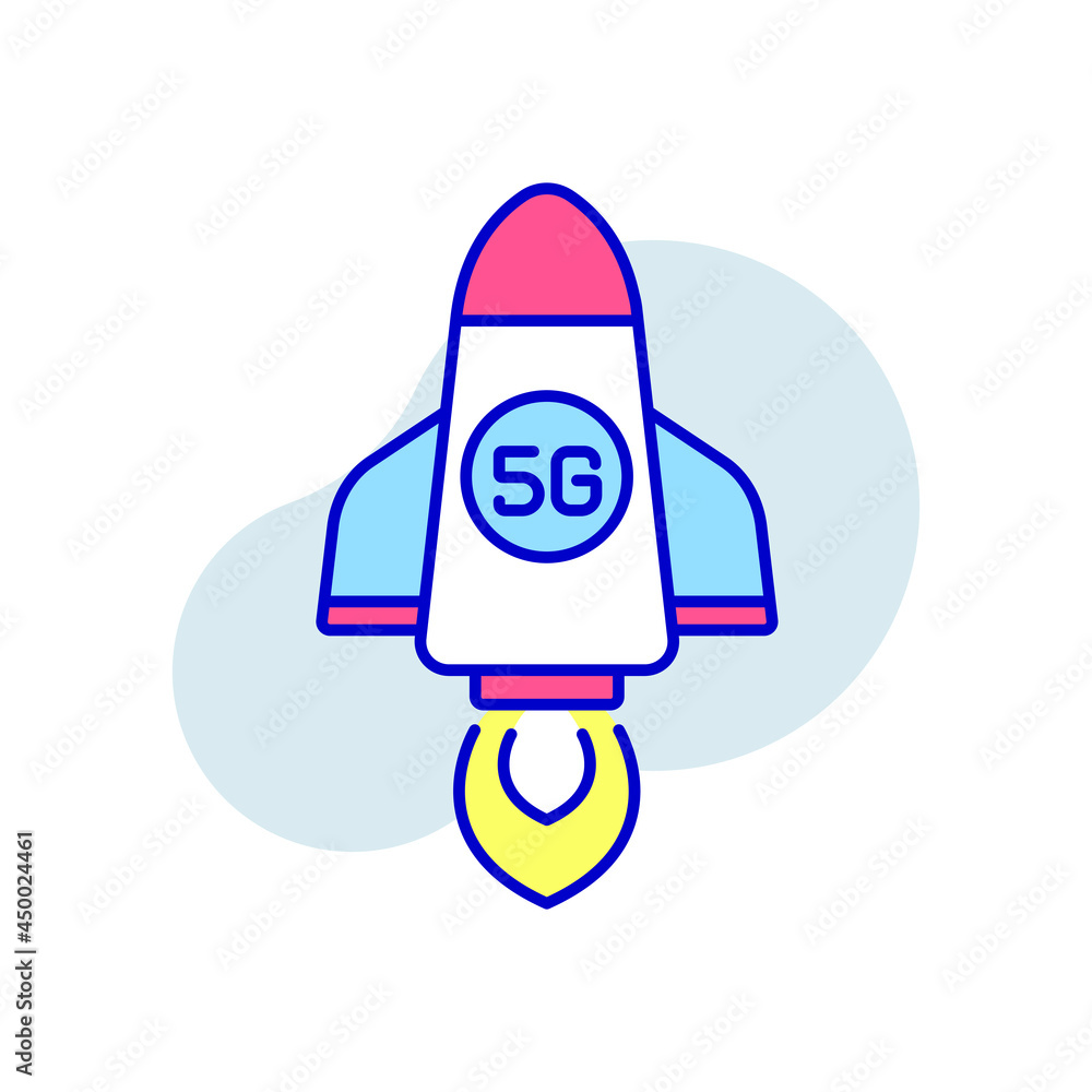 Poster 5g connection rocket rbg color icon. high speed internet. thin line vector illustration.