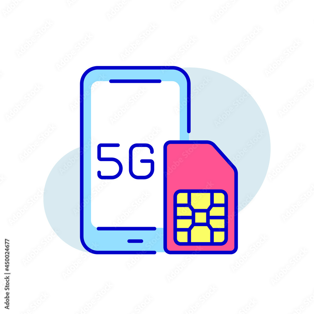 Poster 5g connection sim card rbg color icon. high speed internet. thin line vector illustration.