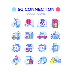 5g connection RBG color icon. High speed internet. Thin line vector illustration.