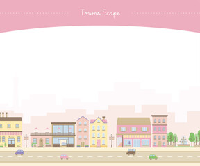 Obraz premium 公園のあるヨーロッパ風の町並み（ピンク）