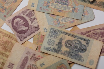 Soviet ruble Banknotes , former currency of the  Soviet Union, circa 1961.