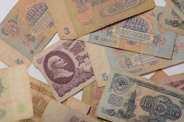 Soviet ruble Banknotes , former currency of the  Soviet Union, circa 1961.