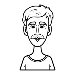 Men avatar with mustache. comic, outline, isolated, monochrome.
