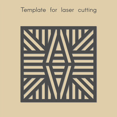 Template for laser cutting. Stencil for panels of wood, metal. Square background for cut. Decorative stand. Vector illustration.