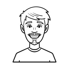 monochrome laughing men avatar with goatee. comic, outline.