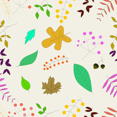 Floral seamless pattern with seasonal foliage on pastel background vector design