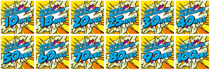 Fototapeta premium Carte Joyeux Anniversaire 10-100 ans 3