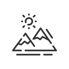 Mountain icon in simple one line style isolated on white background. Vector illustration
